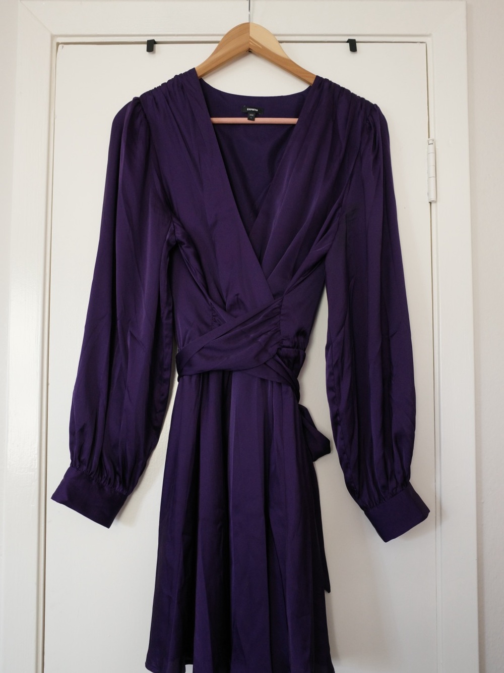 Express Royal Purple Long-Sleeve Wrap Dress